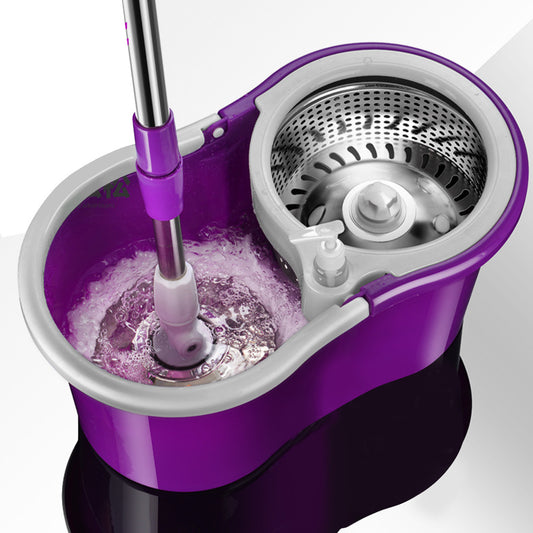 360 Degree Spin Mop Stainless Steel Bucket Kit with Free Mop Heads Purple