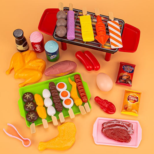 27pc Kids BBQ Grill Pretend Play Kitchen Cooking Food Barbecue Toy Set Fun Playtime