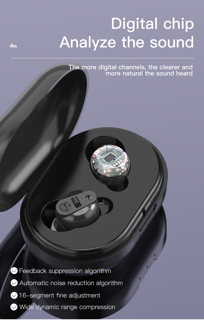 Rechargeable Wireless Hearing Aid with Advanced Noise Canceling Technology