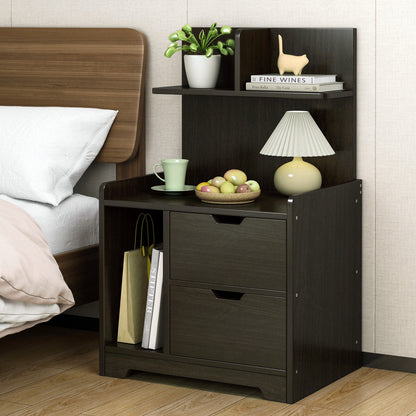 Elegant Tall Bedside Table with Drawers and Shelf Black