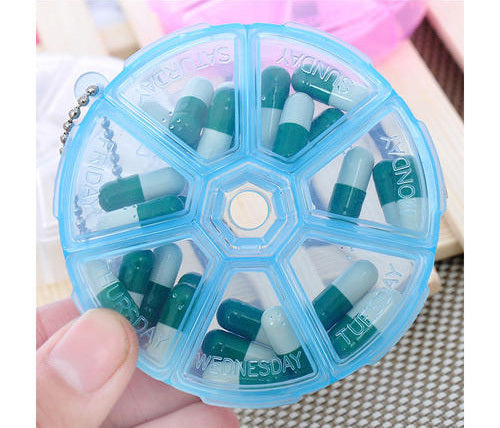 7 Day Pill Organizer Weekly Medication Storage Box Blue