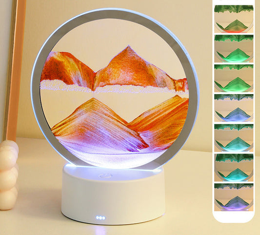 3D Moving Sand Art LED Table Lamp Sandscape Night Light Colour-changing Yellow