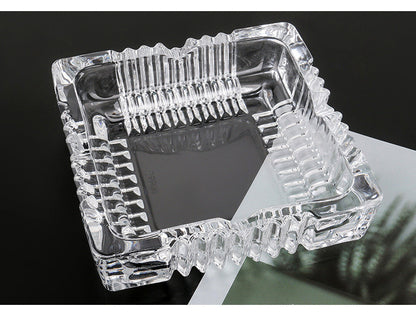 Elegant Crystal Glass Ashtray Square Shaped Tabletop Decor