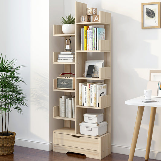 8-Tier 11-Shelf Display Storage Utility Bookcase Modern White Oak