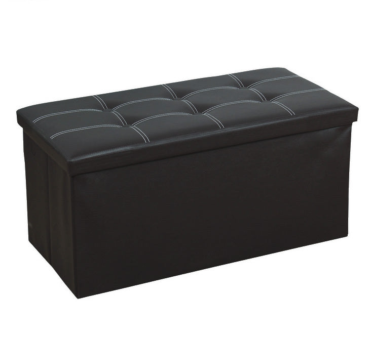 XL Rectangle Foldable Storage Ottoman PU Leather Black