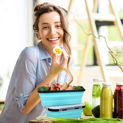 Pack of 4 Collapsible Silicone Food Storage Containers with Airtight Lid Blue