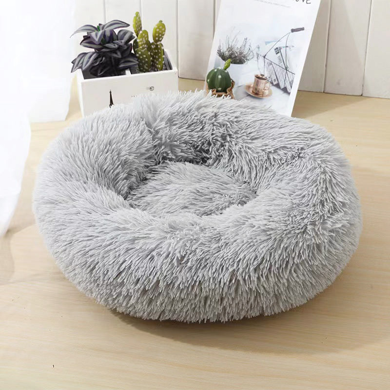 50cm Cozy Plush Soft Fluffy Pet Bed for Dogs and Cats Light Grey