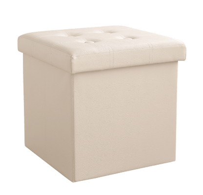 50L Foldable PU Leather Storage Ottoman White