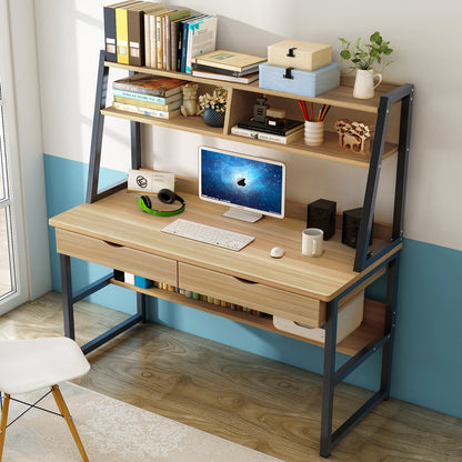 Spacious Office Computer Desk Workstation with Shelves and Drawers - Oak