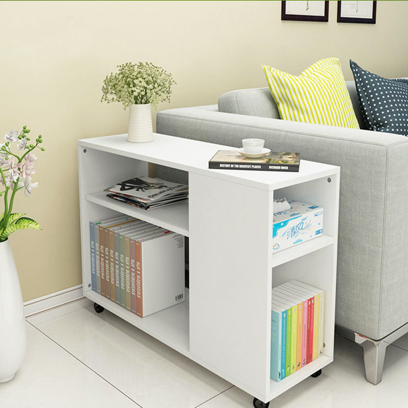 Compact Rolling Sofa Side Table with Magazine Rack White