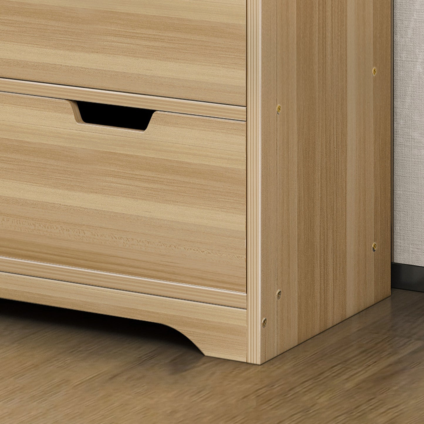 Elegant Oak Bedside Table with Drawers and Shelf