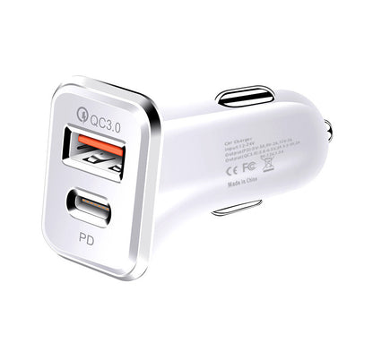 36W Fast USB C Charger PD Quick Charge QC 3.0 Dual Port Car Adapter White