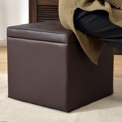 50L Foldable Storage Ottoman PU Leather Dark Brown