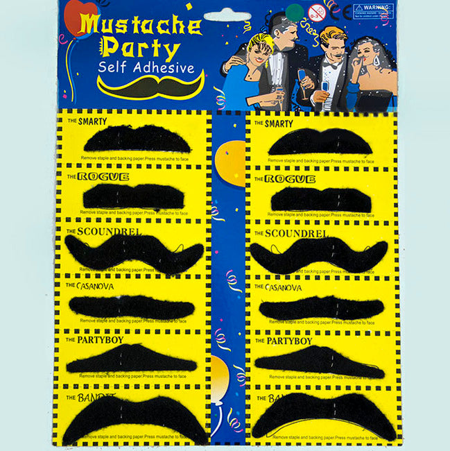 12 Pack Fake Moustache for Parties and Costumes Black