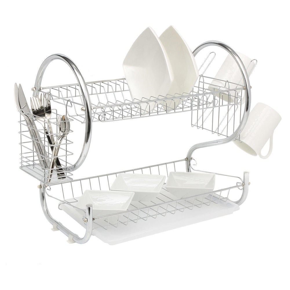 2-Tier Steel Dish Drying Rack Kitchen Organizer Stainless Steel