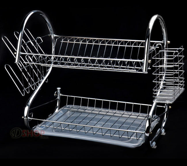 2-Tier Steel Dish Drying Rack Kitchen Organizer Stainless Steel