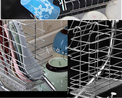 2-Tier Steel Dish Drying Rack Kitchen Organizer Stainless Steel