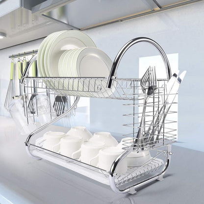 2-Tier Steel Dish Drying Rack Kitchen Organizer Stainless Steel