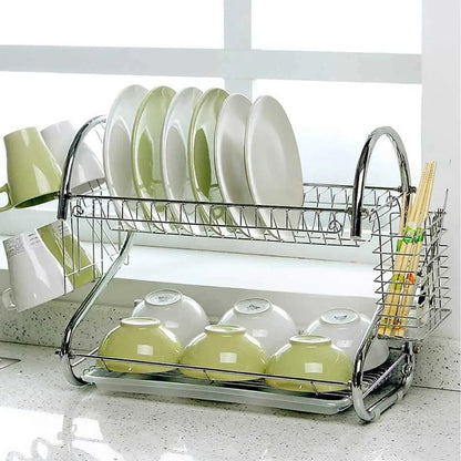 2-Tier Steel Dish Drying Rack Kitchen Organizer Stainless Steel