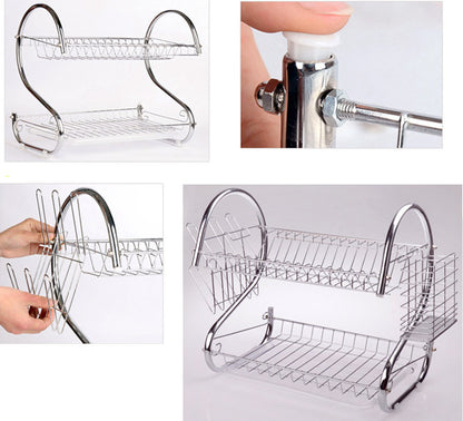 2-Tier Steel Dish Drying Rack Kitchen Organizer Stainless Steel