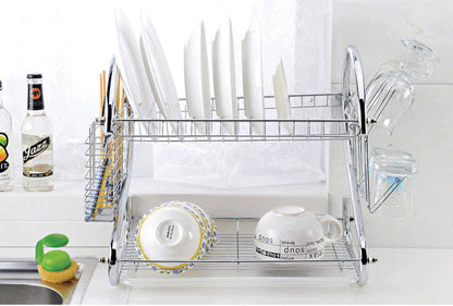 2-Tier Steel Dish Drying Rack Kitchen Organizer Stainless Steel