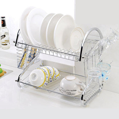 2-Tier Steel Dish Drying Rack Kitchen Organizer Stainless Steel