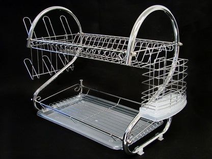 2-Tier Steel Dish Drying Rack Kitchen Organizer Stainless Steel