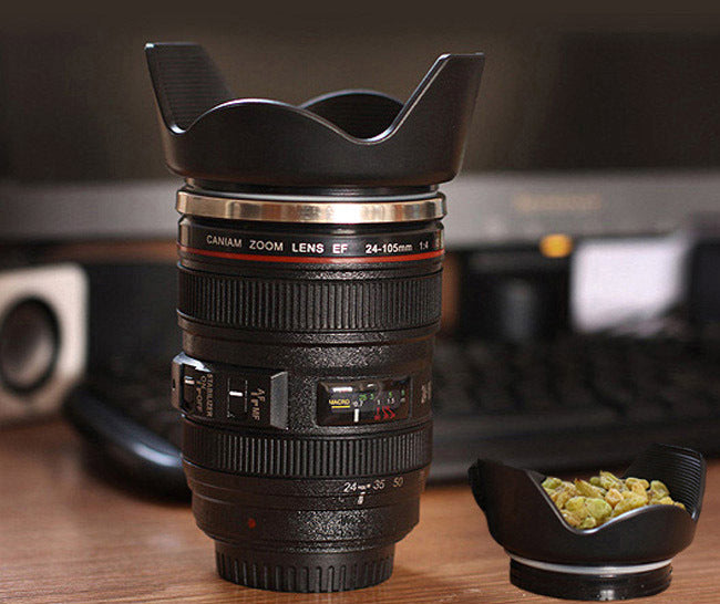 Stainless Steel Camera Lens Mug for Coffee and Tea Enthusiasts