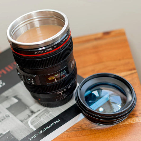 Stainless Steel Camera Lens Mug for Coffee and Tea Enthusiasts