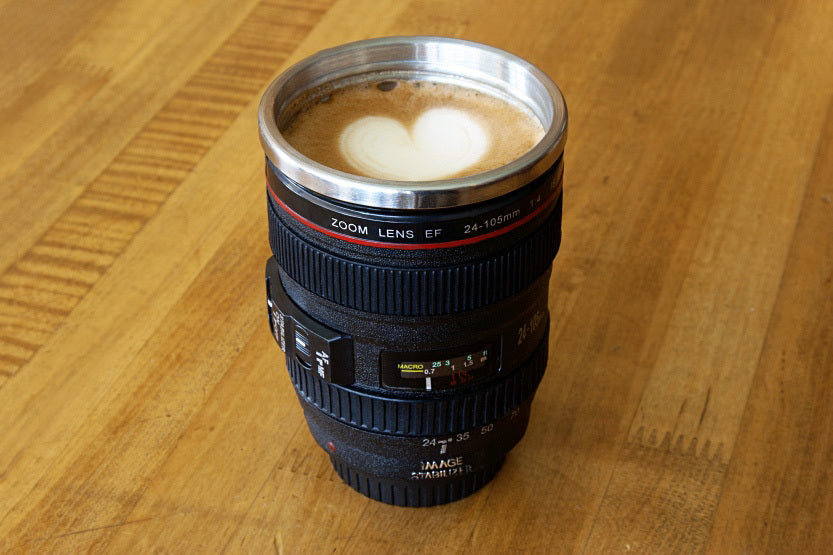 Stainless Steel Camera Lens Mug for Coffee and Tea Enthusiasts