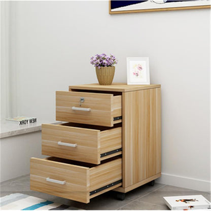 Natural Oak 3 Drawer Bedside Table with Wheels for Bedroom Storage