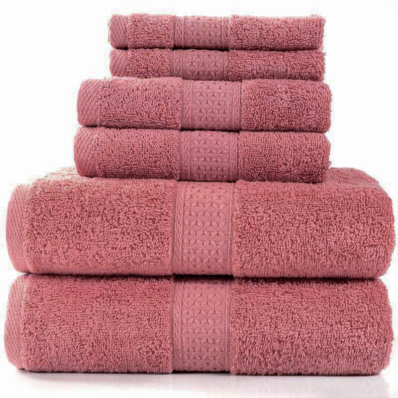 3-Piece Deluxe Cotton Towels Set Soft Absorbent Bath Hand Face Towels Coral