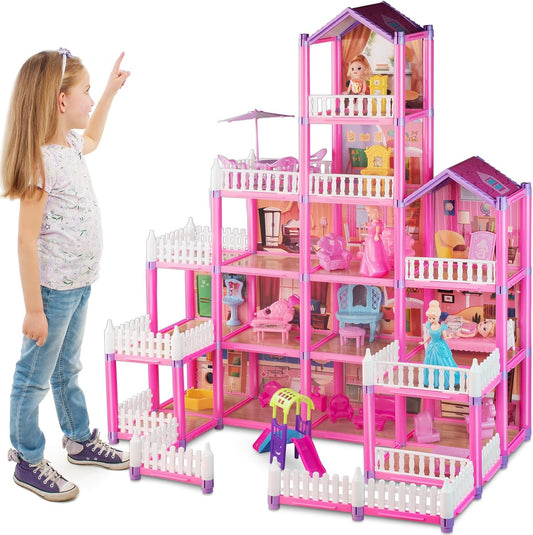 5-Level Princess Castle Dollhouse with Dolls and Furniture for Kids