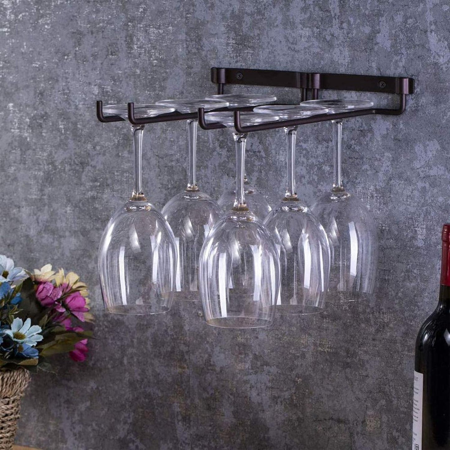 Wine Glass Hanger Rack Under Cabinet Stemware Storage Organizer for Kitchen Bar
