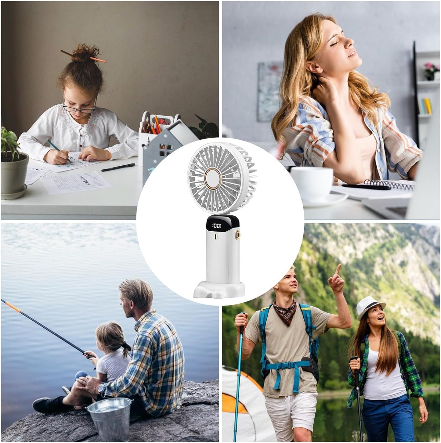 Portable USB Rechargeable Handheld Fan with Adjustable Speeds and LED Display