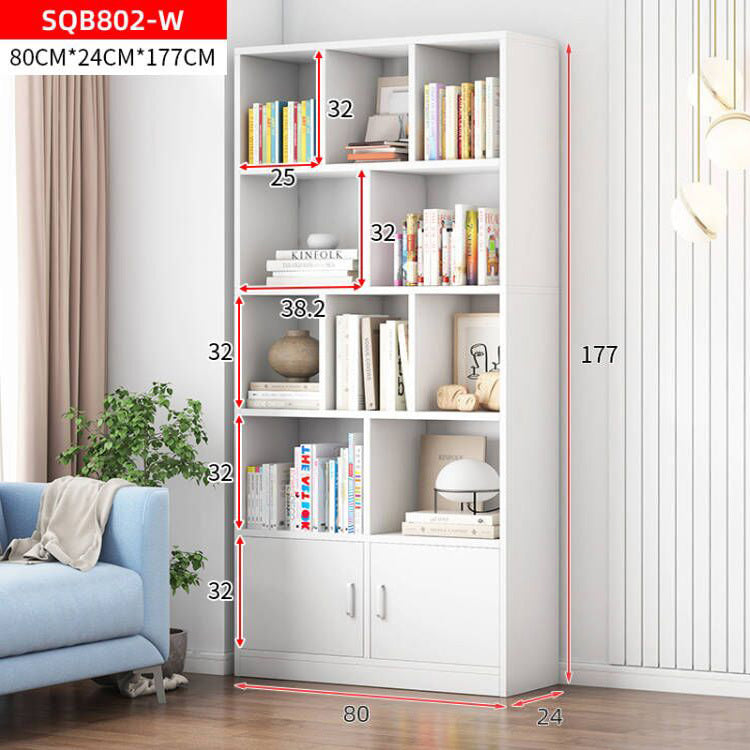 10-Shelf 2-Door Wardrobe Cupboard Bookshelf Cabinet White