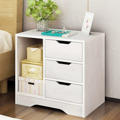 Stylish 3 Drawer Cabinet and Shelf Utility Side Table White