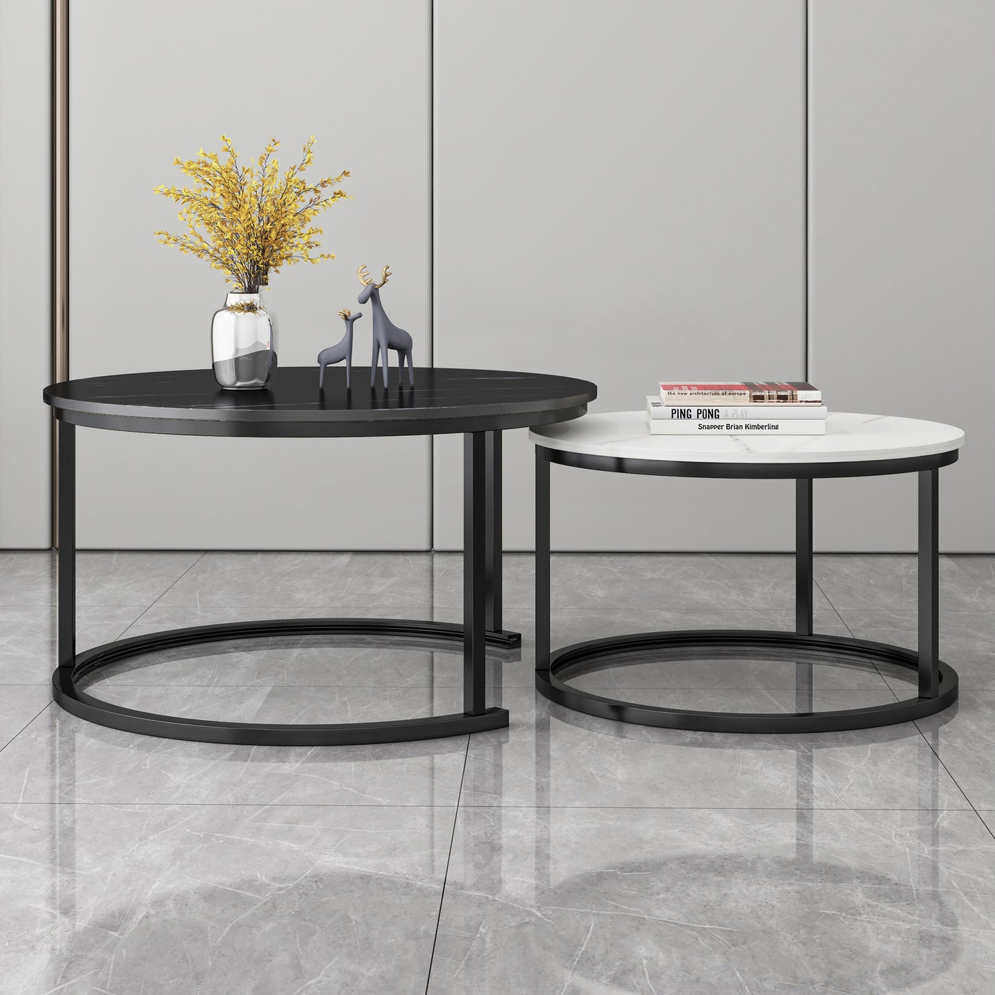 Luxor 2-in-1 Designer Marble Look Nested Coffee Tables