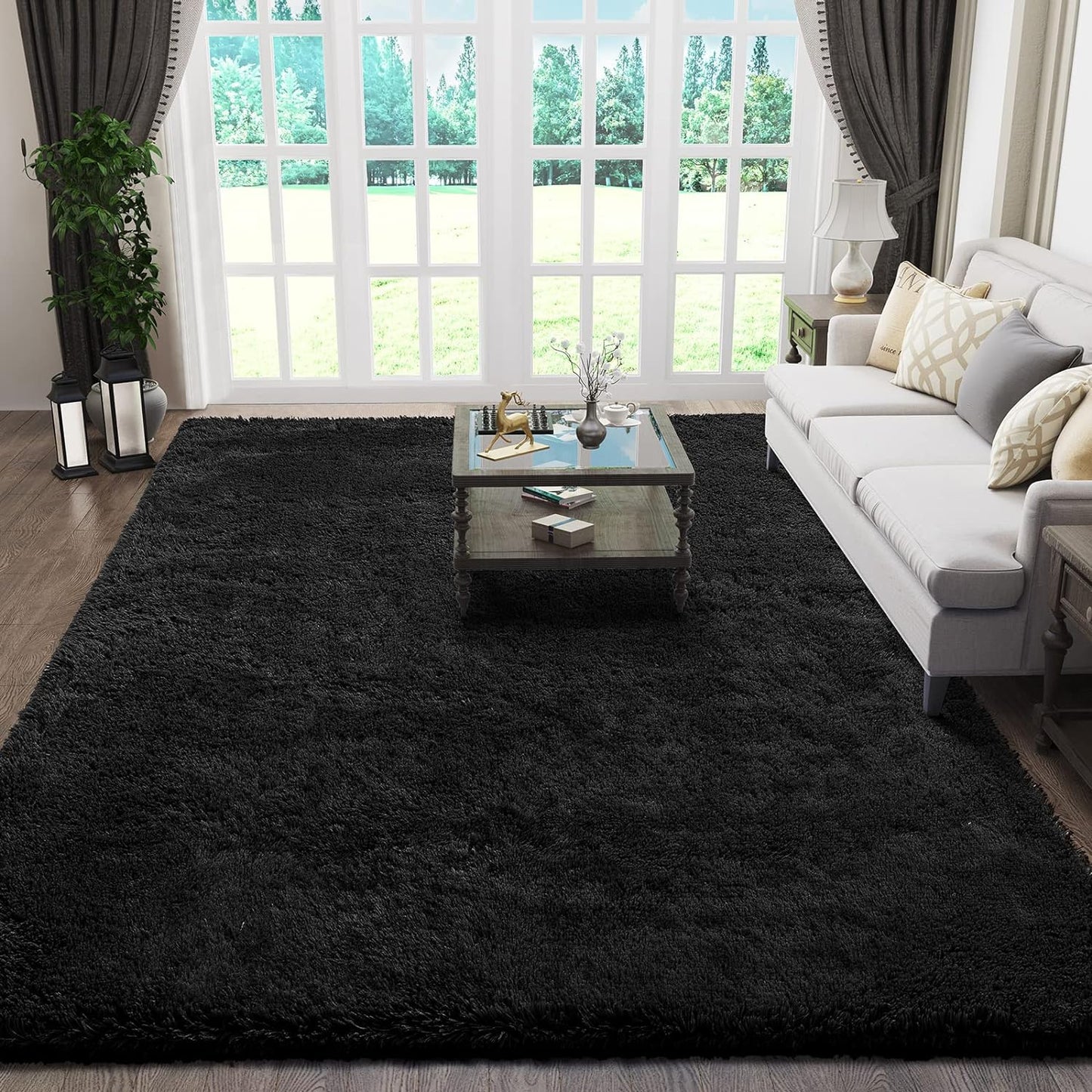 Large 230 x 160 Soft Shag Rug Carpet Mat Black