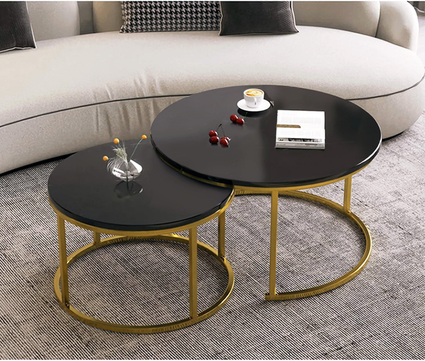 Luxurious Black and Gold Nesting Coffee Table Set Modern Living Room Furniture