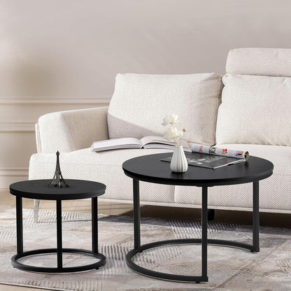 Stylish Black Nesting Coffee Tables Modern Living Room Furniture Set