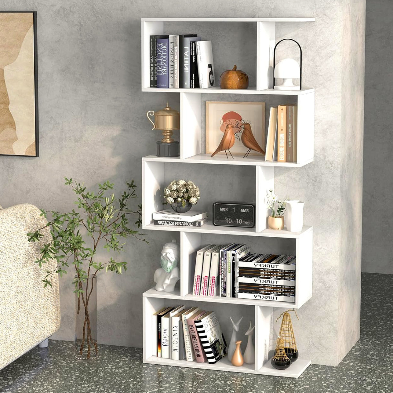 5 Tier Modern White Bookshelf Display Storage Shelving Unit Home Office