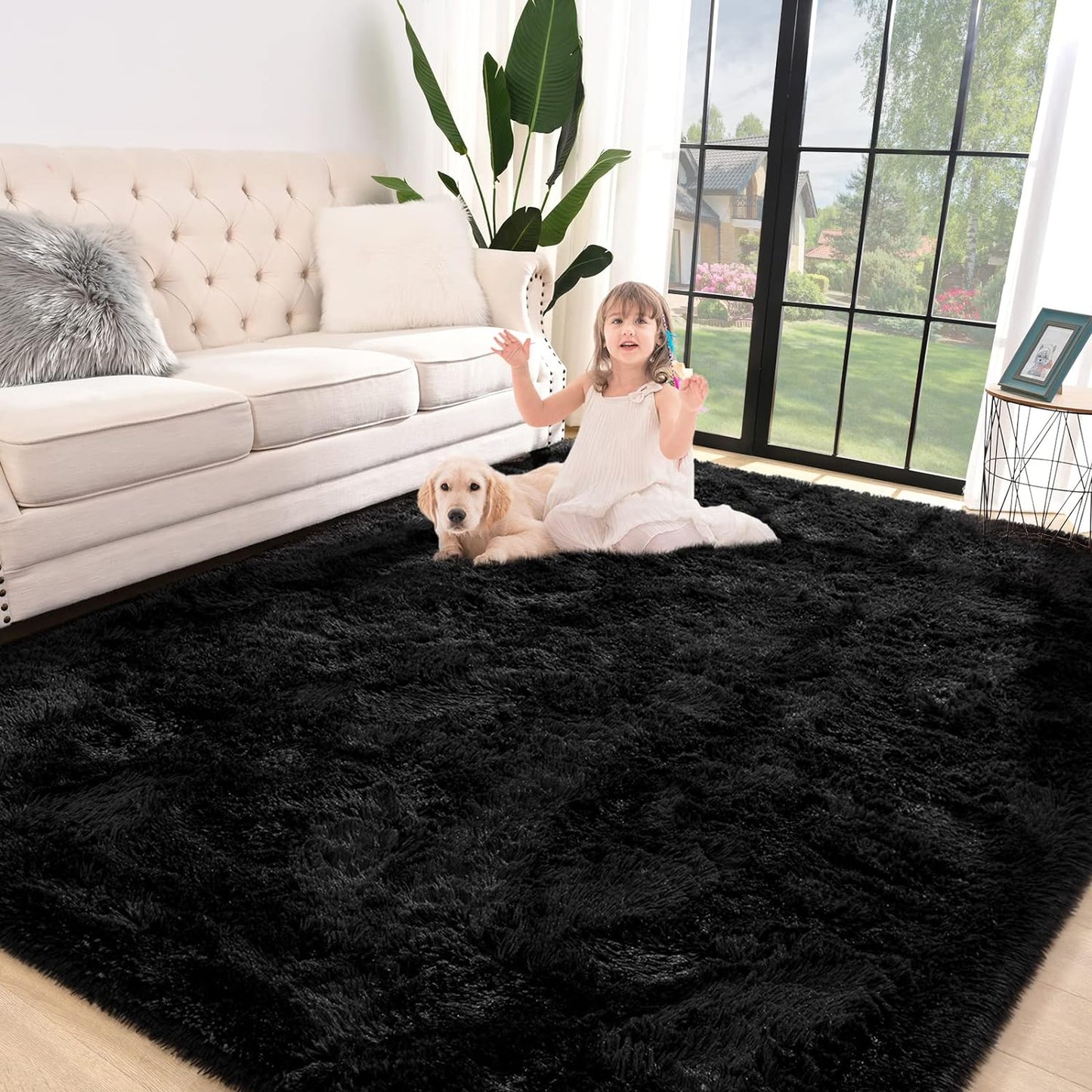 160 x 120 Soft Shag Rug Carpet Mat Black