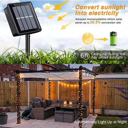 12m 100-LED Solar-Powered String Lights for Outdoor Garden Patio Decor