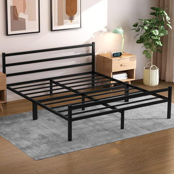 King Size Metal Platform Bed Frame Heavy Duty Steel Black