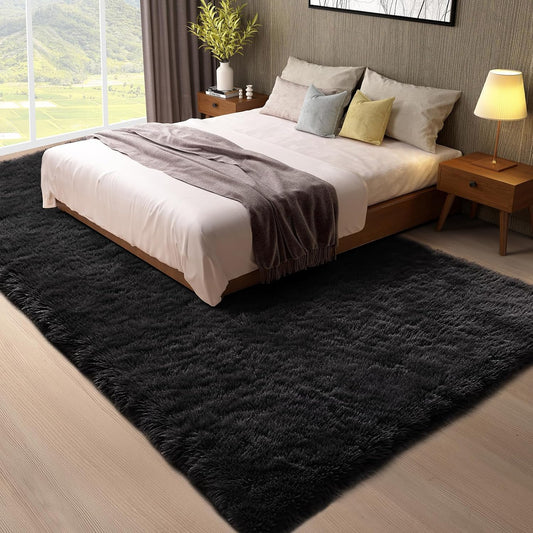 160 x 120 Soft Shag Rug Carpet Mat Black