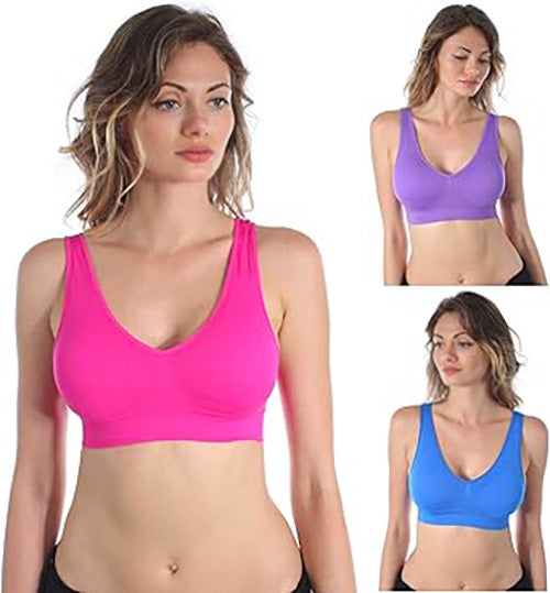 3 Pack Seamless Sports Bras Comfortable Breathable Wirefree - Vibrant