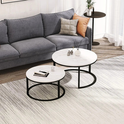 Luxor 2-in-1 Designer Marble Look Nested Coffee Tables White