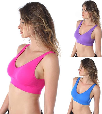 3 Pack Seamless Sports Bras Comfortable Breathable Wirefree - Vibrant