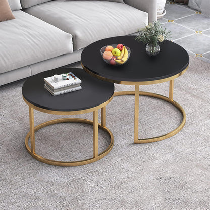 Luxurious Black and Gold Nesting Coffee Table Set Modern Living Room Furniture